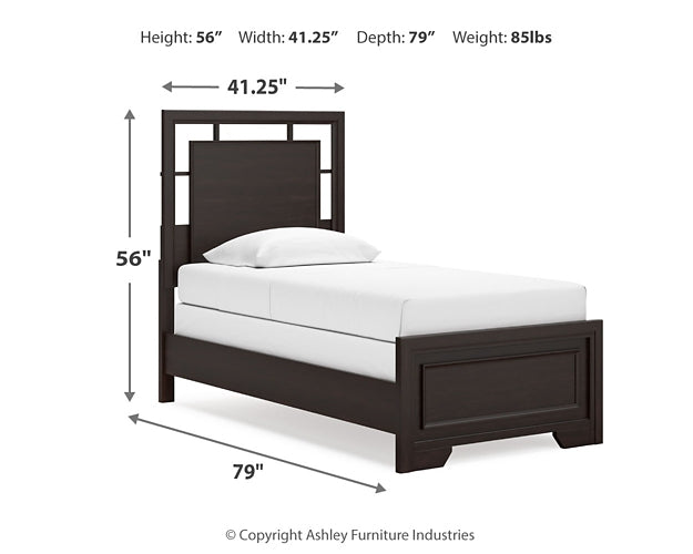 Covetown Twin Panel Bed with Mirrored Dresser and Chest