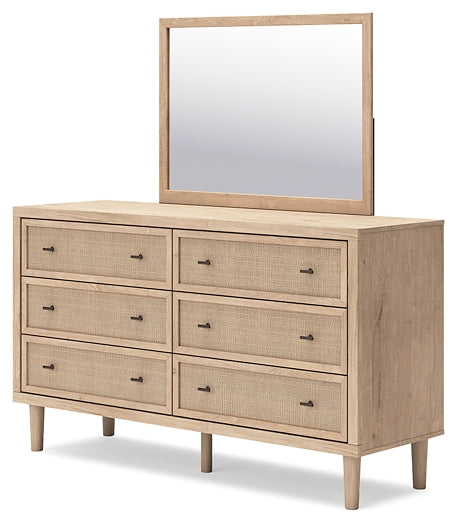 Cielden Full Upholstered Panel Bed with Mirrored Dresser and 2 Nightstands